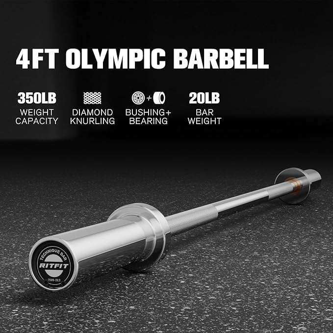 RITFIT 4ft/4.8ft/6ft Olympic Barbell for Strength and Weightlifting Training