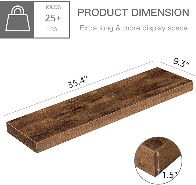 Shelves 36 inches Long Floating Shelf for Wall 36 x 9 inch Set of 2, Rustic Brown