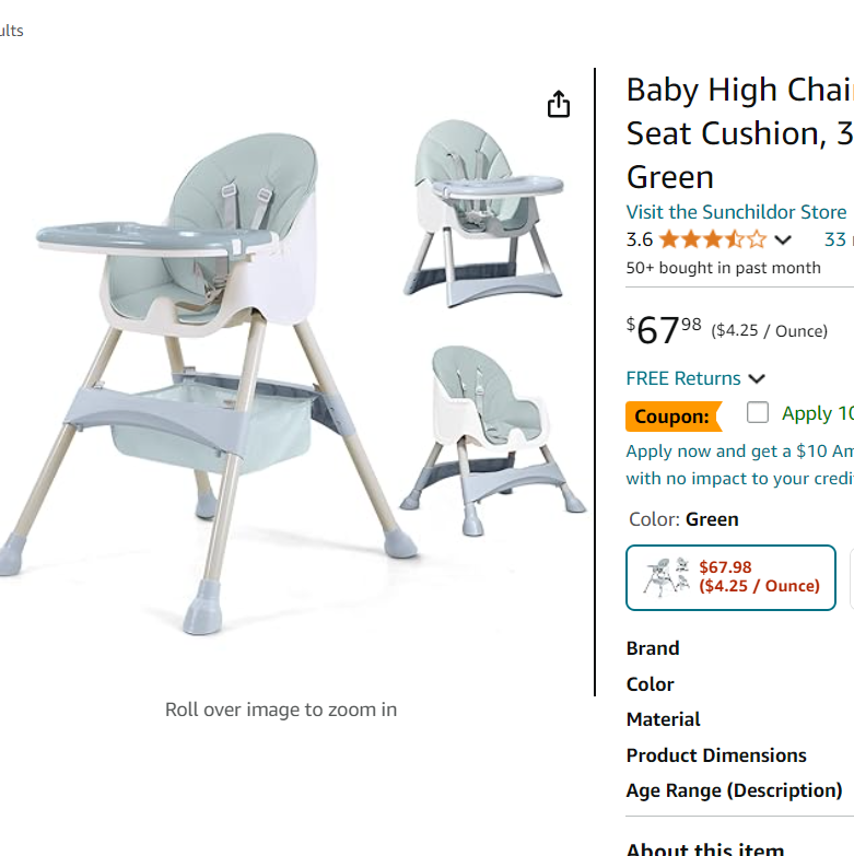 Sunchildor 3-in-1 Convertible High Chair