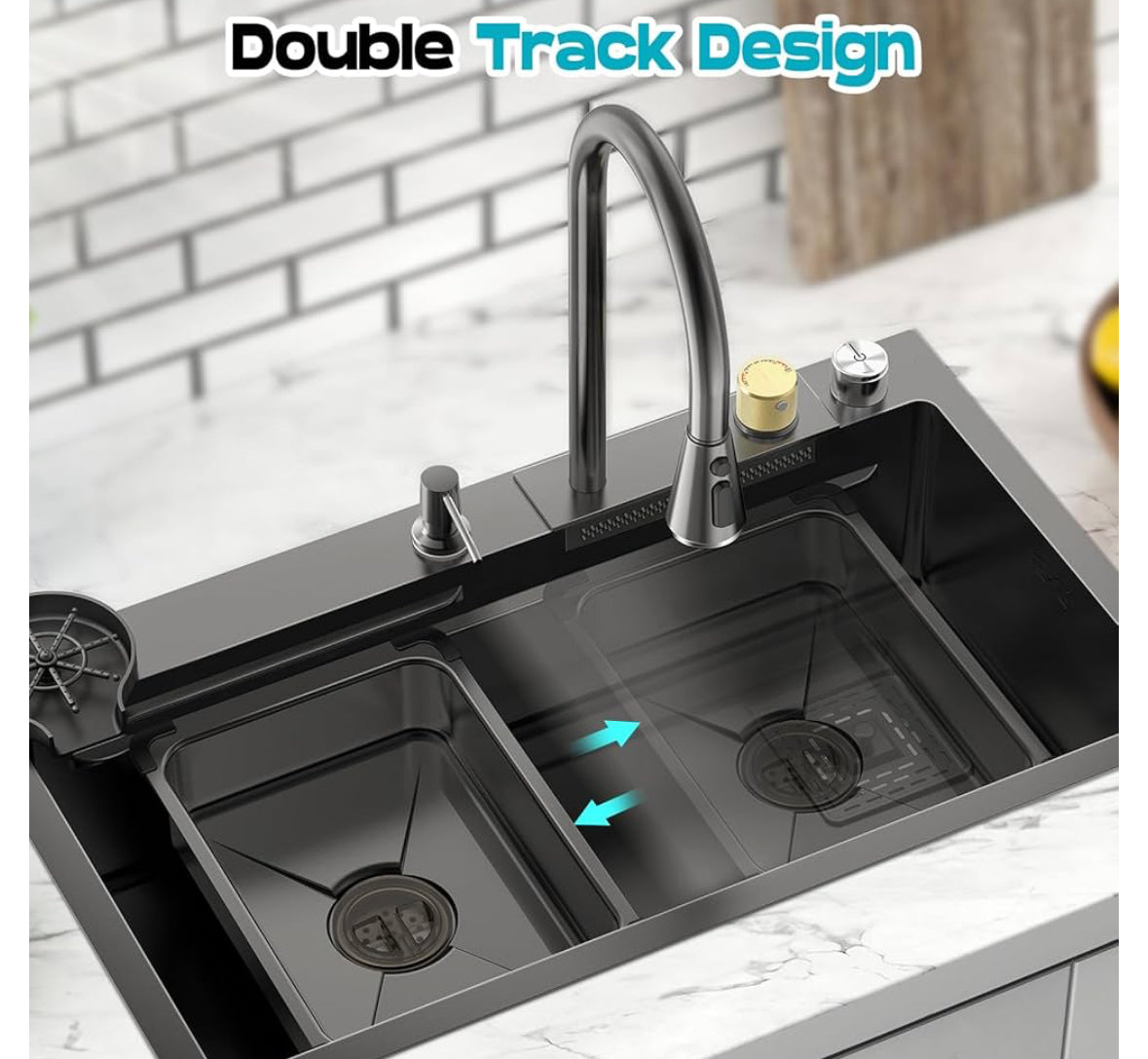 Tiagowell 30 Inch Waterfall Kitchen Sink Drop in Stanless Steel Nano Sink