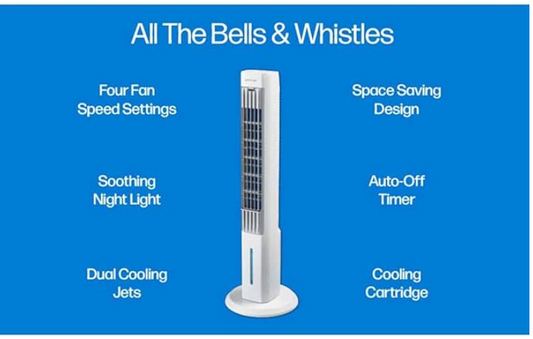 Arctic Air Tower+ Indoor Evaporative Cooler with Oscillating and Quiet Fan Function