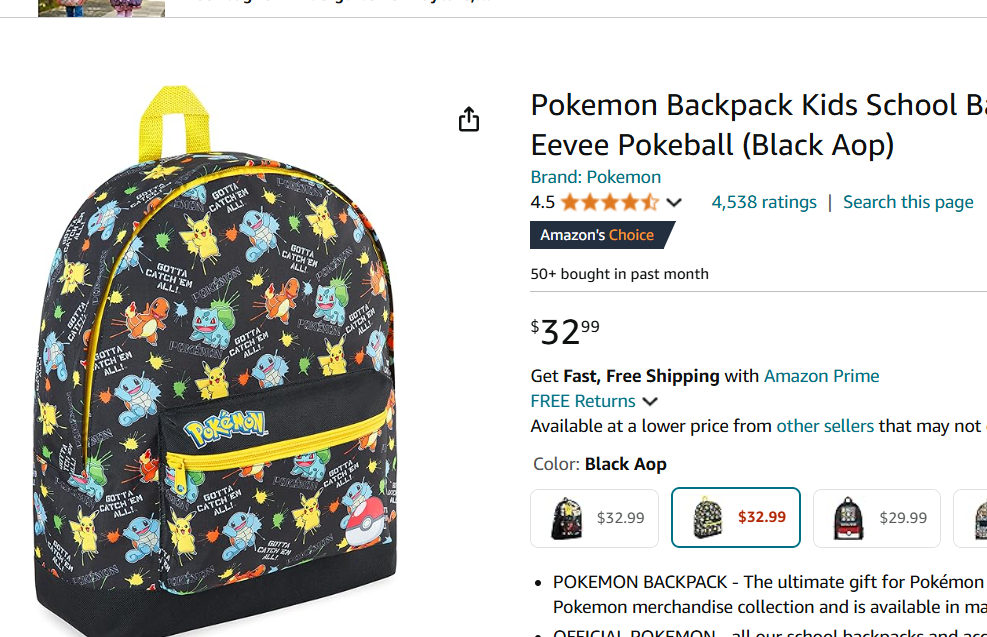 Pokemon Back Pack