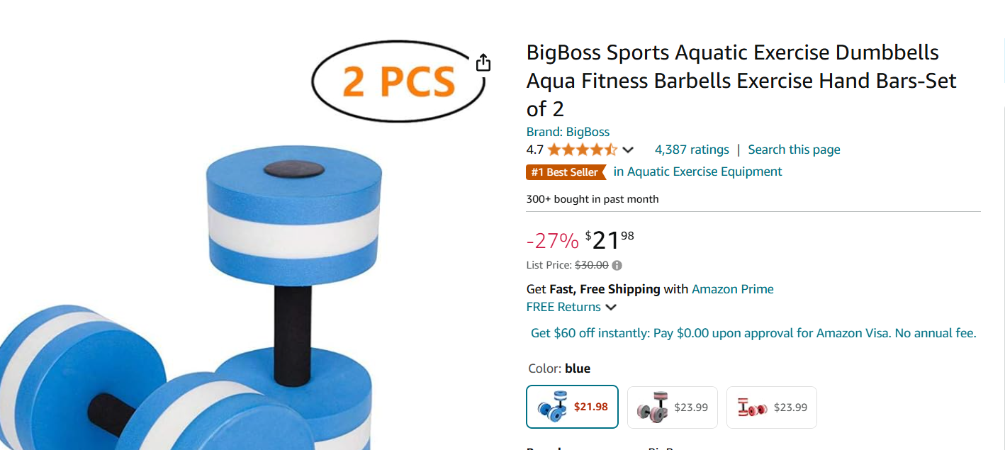 BigBoss Sports Aquatic Exercise Dumbbells -Set of 2